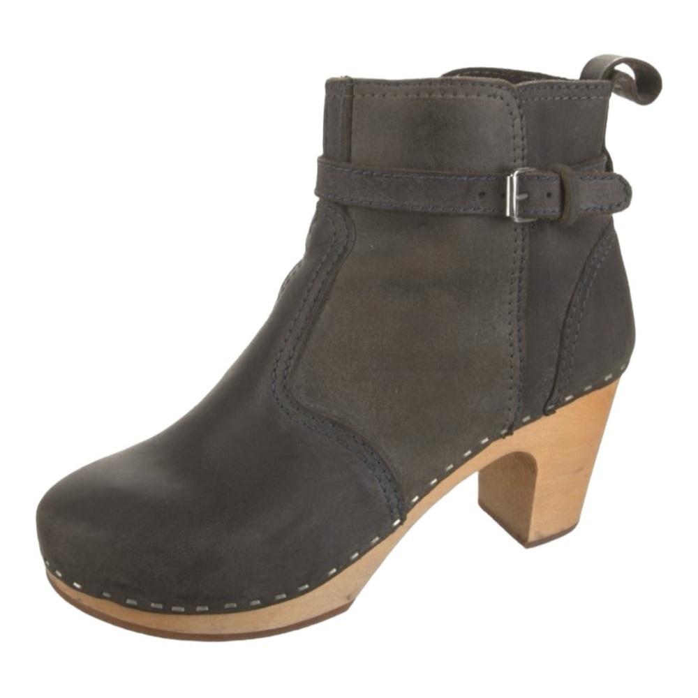 Swedish Hasbeens Jodphur Clog Heeled Boots Brown Gray 39 9